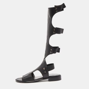 Stuart Weitzman Black Leather Gladiator Backview Sandals Size 35, Sandals - Luxury Closet
