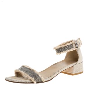 Stuart Weitzman Beige Tweed Nudistchains Sandals Size 39, Sandals - Luxury Closet