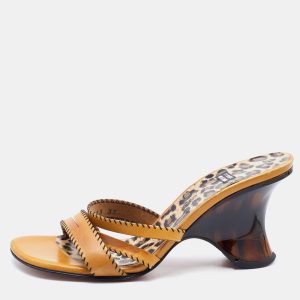 Stuart Weitzman Yellow Leather Strappy Slide Sandals Size 37, Sandals - Luxury Closet