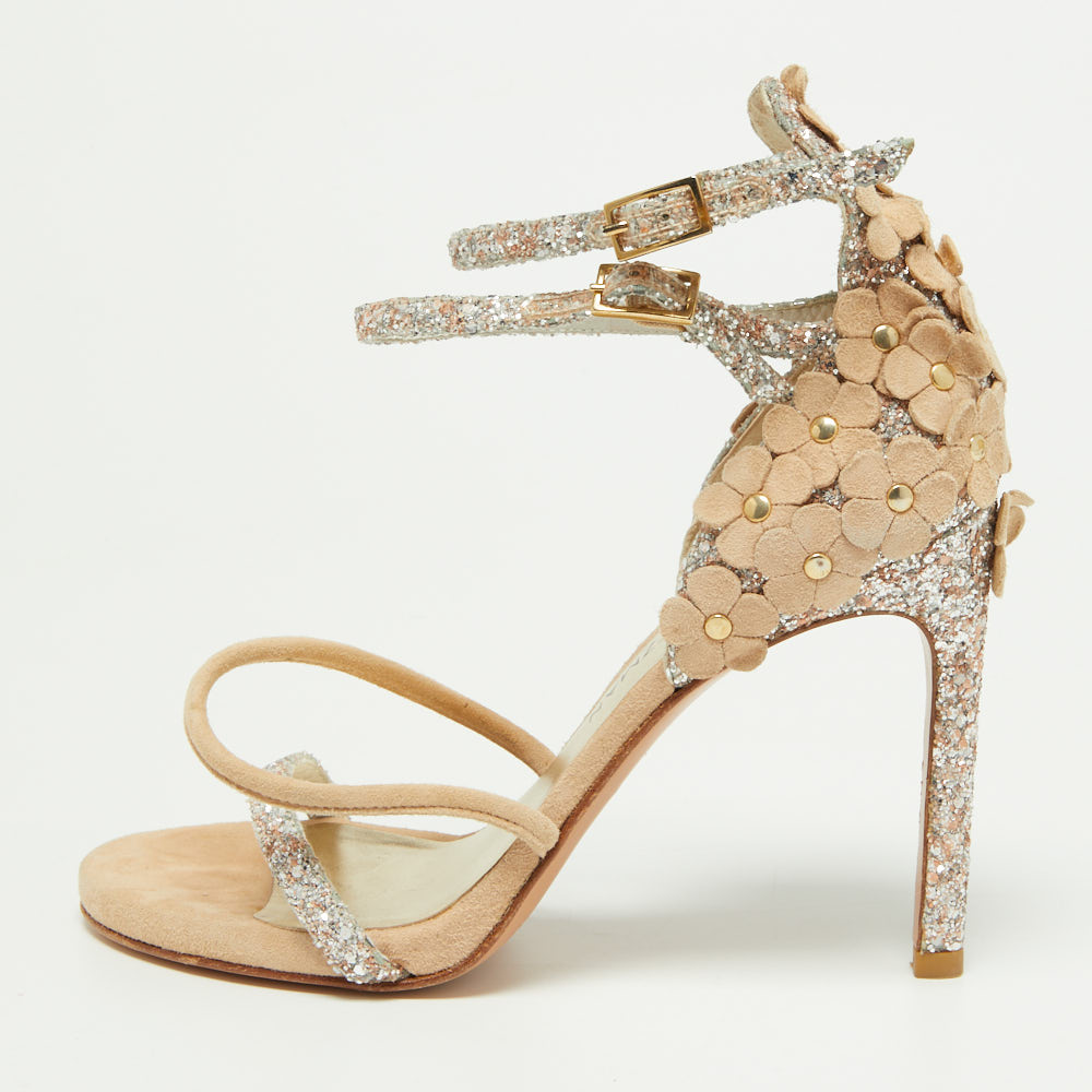 Stuart Weitzman Beige Suede and Alcantara Ankle Strap Sandals Size 36, Sandals - Luxury Closet