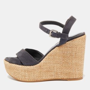 Stuart Weitzman Blue Suede Cross Strap Wedge Sandals Size 37.5, Sandals - Luxury Closet