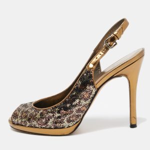 Stuart Weitzman Metallic Animal Print Sequins Platform Slingback Sandals Size 39.5, Sandals - Luxury Closet