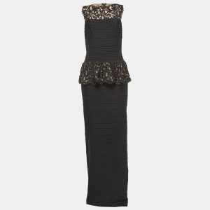 Tadashi Shoji Black Pintuck Lace Peplum Cocktail Gown M, Dresses - Luxury Closet catalog