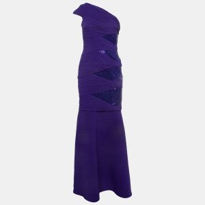 Tadashi Shoji Purple Embellished Knit One Shoulder Gown XS, Dresses - Luxury Closet catalog