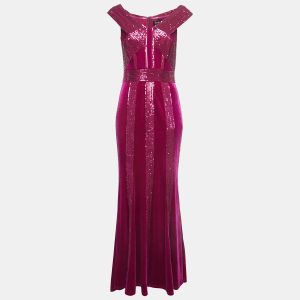 Tadashi Shoji Magenta Pink Velvet and Sequin Rhea Gown S, Dresses - Luxury Closet catalog