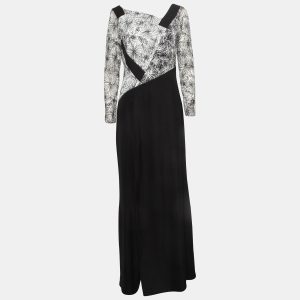 Tadashi Shoji Black/White Floral Lace Bodice Marissa Gown M, Dresses - Luxury Closet catalog