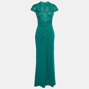 Tadashi Shoji Green Sequin Embellished Draped Crepe Gown S, Dresses - Luxury Closet catalog