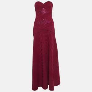 Tadashi Shoji Burgundy Sequined Jersey Jovian Strapless Pintuck Gown XS, Dresses - Luxury Closet catalog