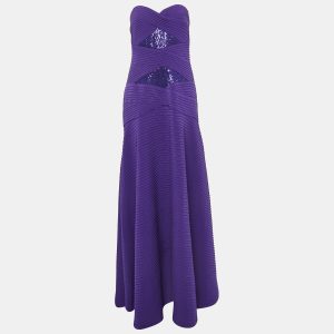 Tadashi Shoji Purple Pin-Tucked Jersey Jovian Strapless Sequins Gown L, Dresses - Luxury Closet catalog