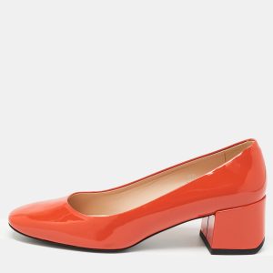 Tod's Orange Patent Leather Block Heel Pumps Size 38.5, Pumps - Luxury Closet catalog