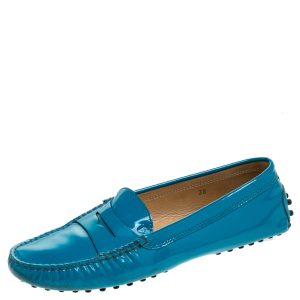 Tod's Blue Patent Leather Penny Slip On Loafers Size 38, Loafers & Slip-Ons - Luxury Closet catalog