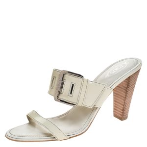 Tod's White Patent Leather Peggy Buckle Slide Sandals Size 41, Sandals - Luxury Closet