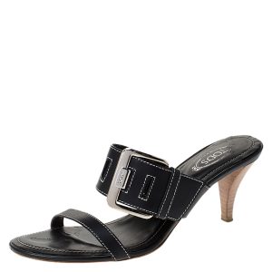 Tod's Black Leather Buckle Detail Slide Sandals Size 38, Sandals - Luxury Closet