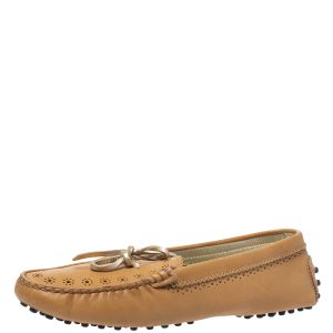 Tod's Tan Perforated Leather Bow Loafers Size 37.5, Loafers & Slip-Ons - Luxury Closet catalog