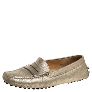 Tod's Metallic Gold Leather Penny Loafers Size 35.5, Loafers & Slip-Ons - Luxury Closet catalog