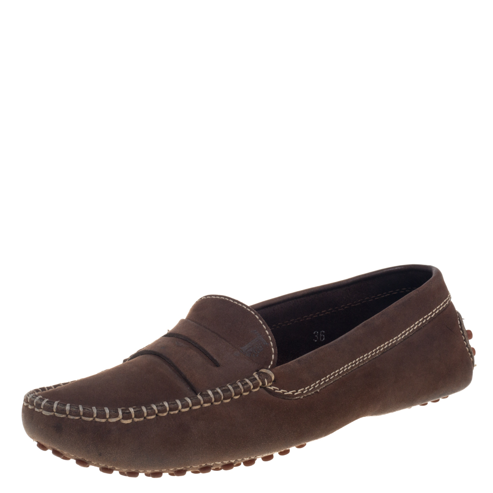 Tod's Brown Nubuck Penny Loafers Size 36, Loafers & Slip-Ons - Luxury Closet catalog