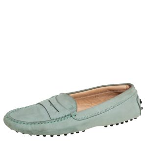 Tod's Grey Nubuck Leather Penny Slip On Loafers Size 37.5, Loafers & Slip-Ons - Luxury Closet catalog