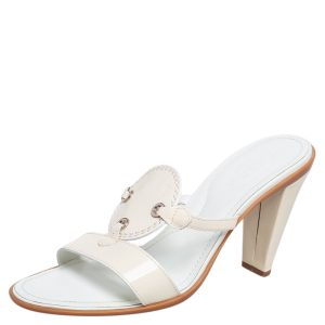 Tod's Cream Patent Leather Open  Toe Slide Sandals Size 36.5, Sandals - Luxury Closet