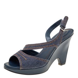 Tod's Blue Denim Slingback Platform Wedge Sandals Size 41, Sandals - Luxury Closet