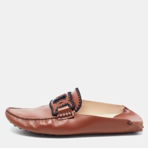 Tod's Brown Leather Kate Flat Mules Size 39, Sandals - Luxury Closet