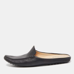 Tod's Black Leather Flat Loafer Mules Size 39, Sandals - Luxury Closet