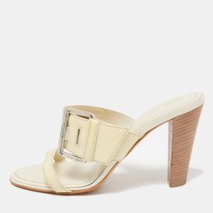 Tod's Cream Patent Leather Peggy Buckle Slide Sandals Size 37, Sandals - Luxury Closet