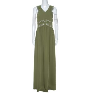 Tory Burch Green Crepe Embellished Luisa Sleeveless Gown M, Dresses - Luxury Closet