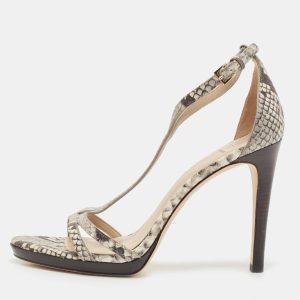 Tory Burch Grey/Black Python Embossed Leather Shelley Sandals Size 38.5, Sandals - Luxury Closet