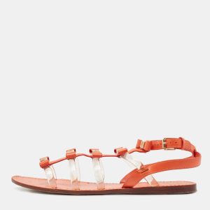 Tory Burch Orange Leather and PVC Kira Bow Flat Sandals Size 41.5, Sandals - Luxury Closet