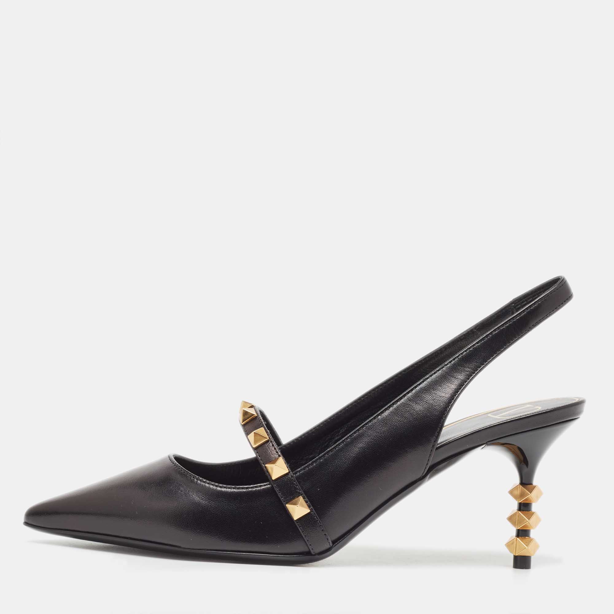 Valentino Black Leather Rockstud Slingback Pumps Size 37, Pumps - Luxury Closet catalog