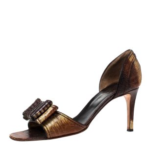 Valentino Two Tone Lizard Leather D'Orsay Bow Sandals Size 39, Sandals - Luxury Closet