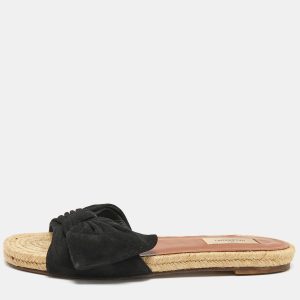 Valentino Black Suede Bow Slide Flats Size 39.5, Sandals - Luxury Closet