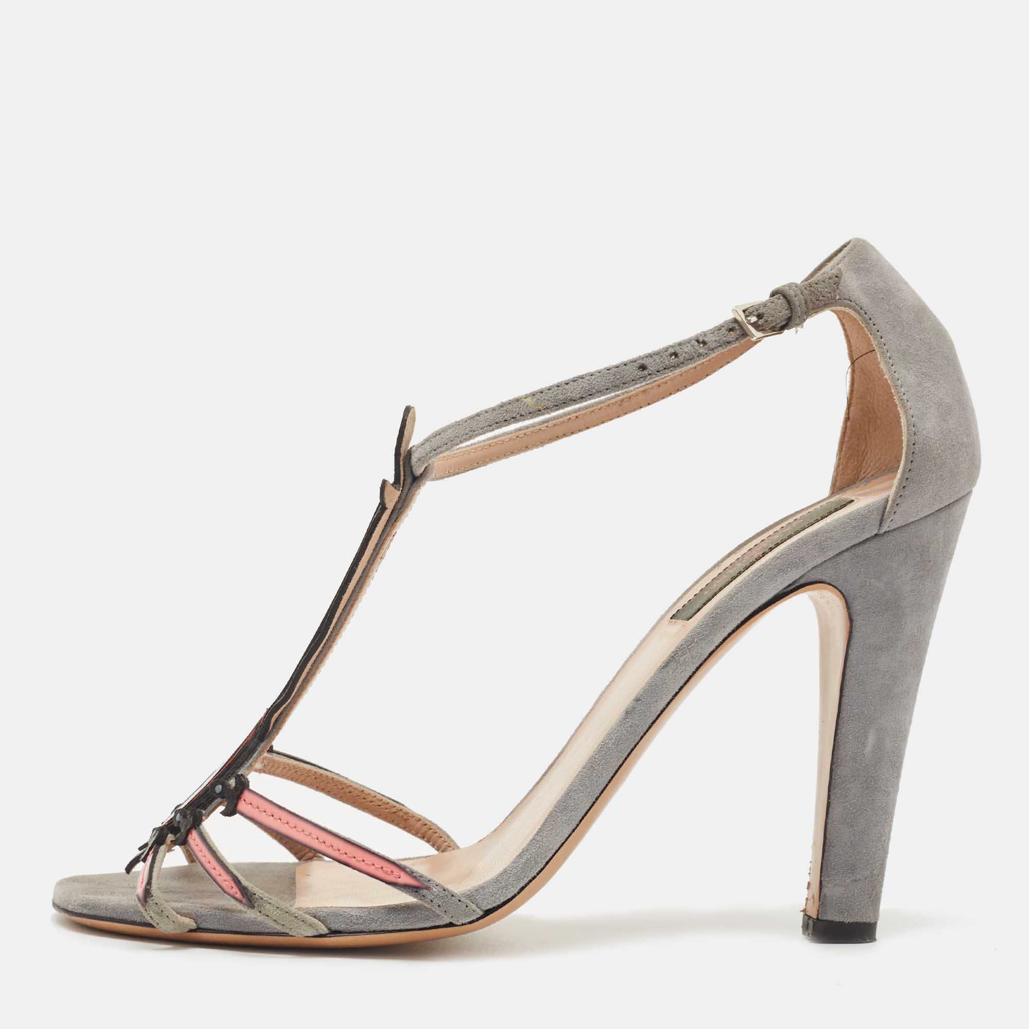 Valentino Tricolor Suede and Patent Leather Broken Heart Ankle Strap Sandals Size 39, Sandals - Luxury Closet