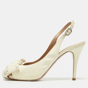 Valentino Beige Leather Bow Platform Slingback Sandals Size 40, Sandals - Luxury Closet