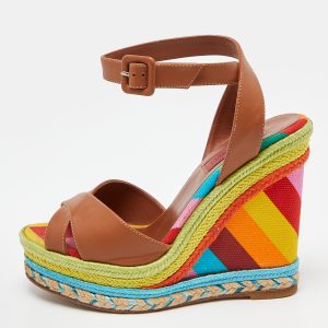 Valentino Multicolor Leather Espadrille Wedge Ankle Strap Sandals Size 36, Sandals - Luxury Closet