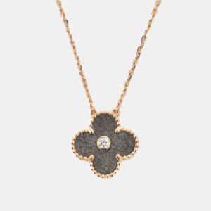 Van Cleef & Arpels Silver Obsidian and 18K Rose Gold Vintage Alhambra Pendant Necklace, Necklaces - Luxury Closet catalog