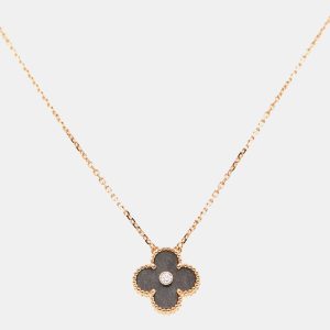 Van Cleef & Arpels Vintage Alhambra Obsidian Diamond 18k Rose Gold 2023 Holiday Pendant Necklace, Necklaces - Luxury Closet catalog