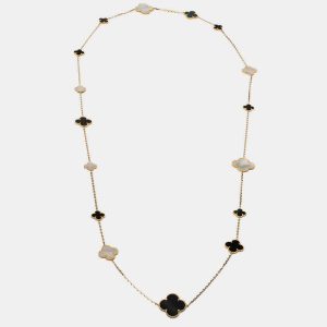 Van Cleef & Arpels Magic Alhambra Mother of Pearl 18k Yellow Gold 16 Motif Station Necklace, Necklaces - Luxury Closet catalog