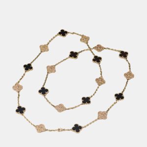 Van Cleef & Arpels Numbered Edition Vintage Alhambra Bois Damourette Rose Gold 20-Motif Long Necklace, Necklaces - Luxury Closet catalog