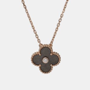 Van Cleef & Arpels Vintage Alhambra Limited Edition Silver Obsidian 18K Rose Gold Diamond Necklace, Necklaces - Luxury Closet catalog