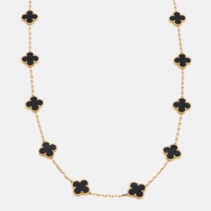 Van Cleef & Arpels 18k Yellow Gold & Black Onyx Alhambra 20 Motif Necklace, Necklaces - Luxury Closet catalog