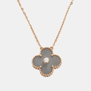 Van Cleef & Arpels Silver Obsidian and 18K Rose Gold Vintage Alhambra Pendant Necklace, Necklaces - Luxury Closet catalog