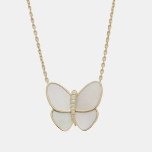 Van Cleef & Arpels 18K Yellow Gold, Mother of Pearl and Diamond Butterfly Pendant Necklace, Necklaces - Luxury Closet catalog