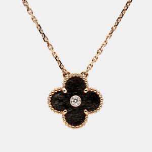 Van Cleef & Arpels Vintage Alhambra Obsidian DIamond 18k Rose Gold 2023 Holiday Necklace, Necklaces - Luxury Closet catalog