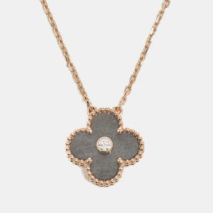 Van Cleef & Arpels Silver Obsidian and 18K Rose Gold Vintage Alhambra Pendant Necklace, Necklaces - Luxury Closet catalog