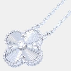 Van Cleef & Arpels 18K White Gold and Diamond Vintage Alhambra Guilloch Pendant Necklace, Necklaces - Luxury Closet catalog