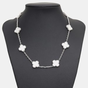 Van Cleef & Arpels 18K White Gold and Mother of Pearl Vintage Alhambra 10 Motifs Necklace, Necklaces - Luxury Closet catalog