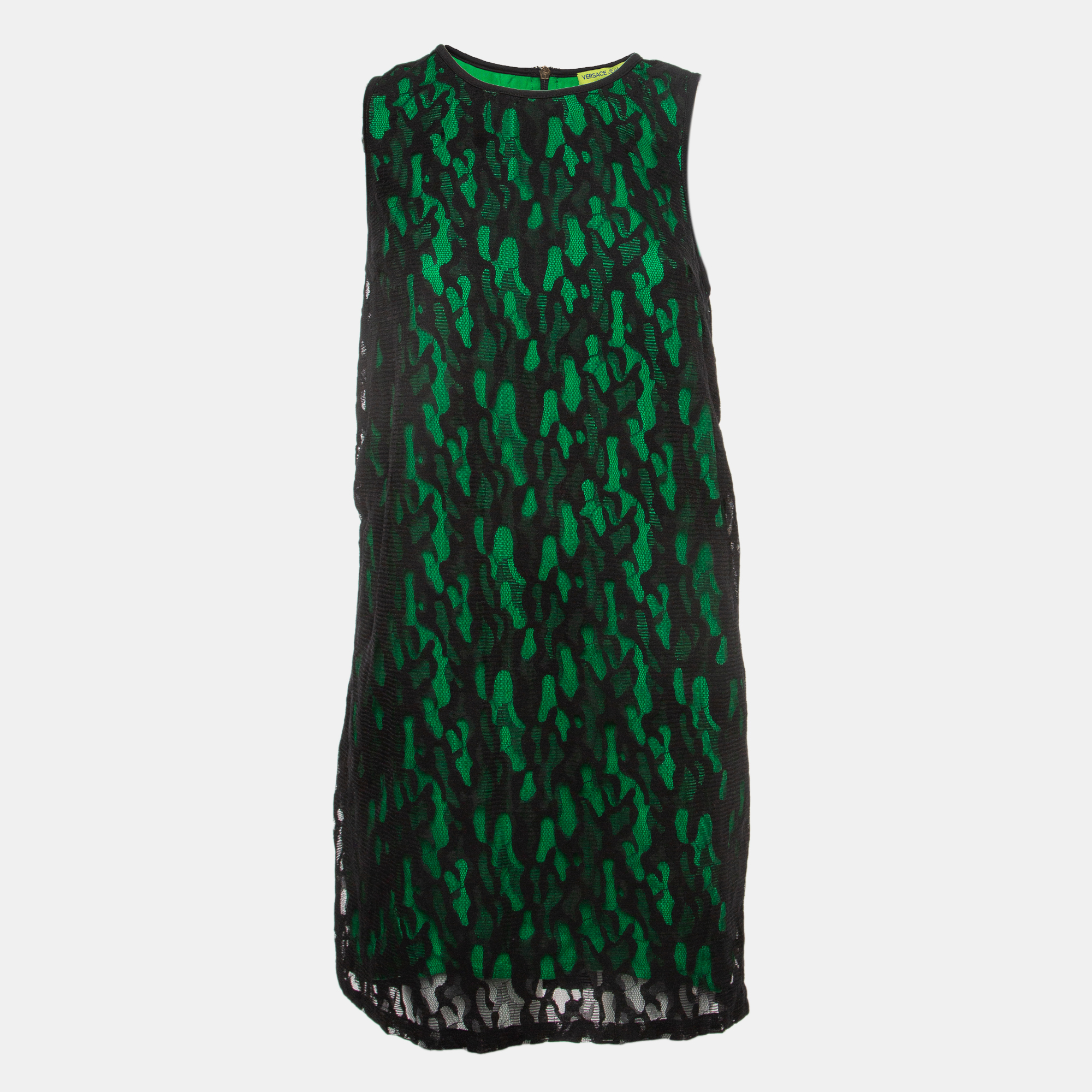 Versace Jeans Black/Green Lace Overlay Sleeveless Short Dress M, Dresses - Luxury Closet catalog