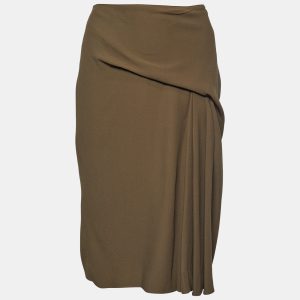 Versace Moss Green Crepe Draped Knee-Length Skirt M, Skirts - Luxury Closet