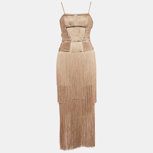Versace Beige Silk Tassel Shoulder Strap Maxi Dress S, Dresses - Luxury Closet catalog